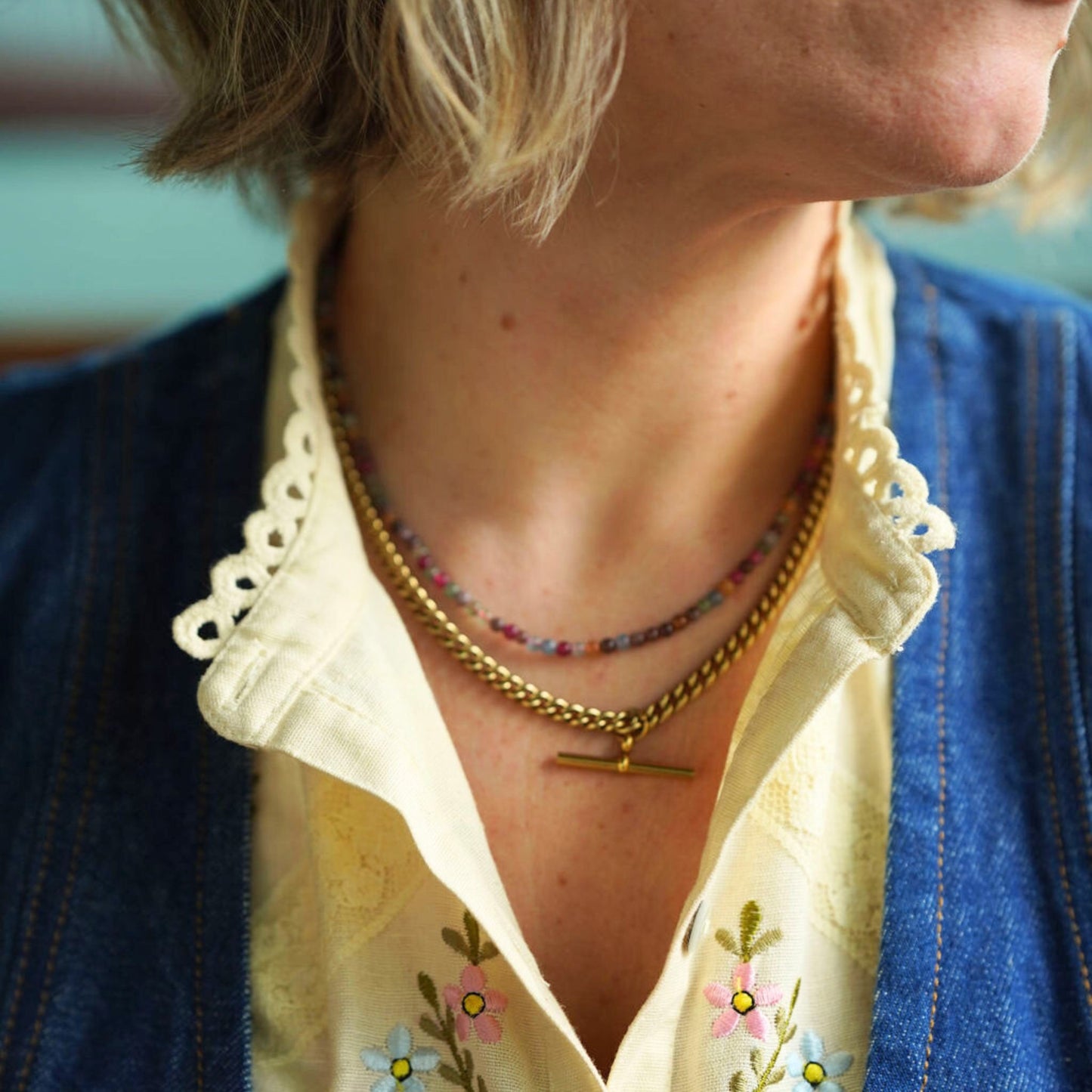 Large Gold T bar Chain Necklace