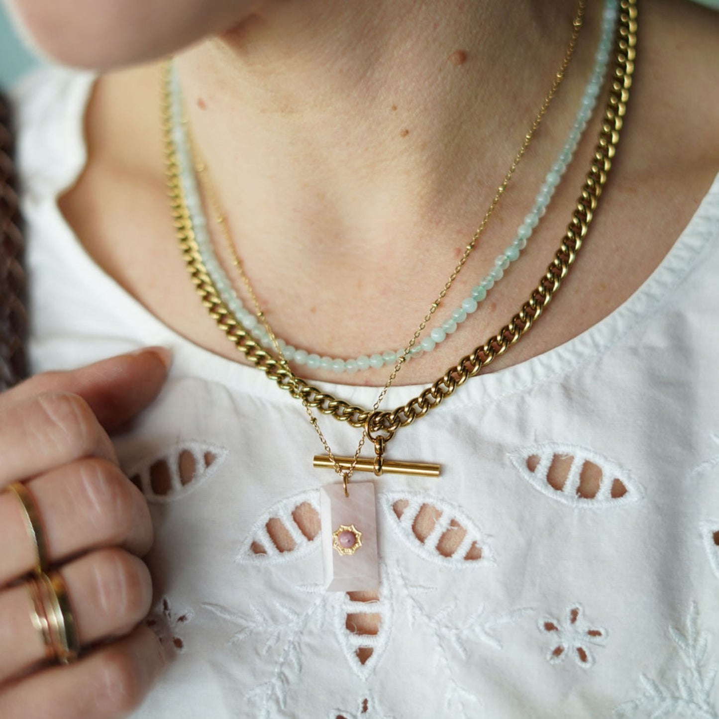 Large Gold T bar Chain Necklace