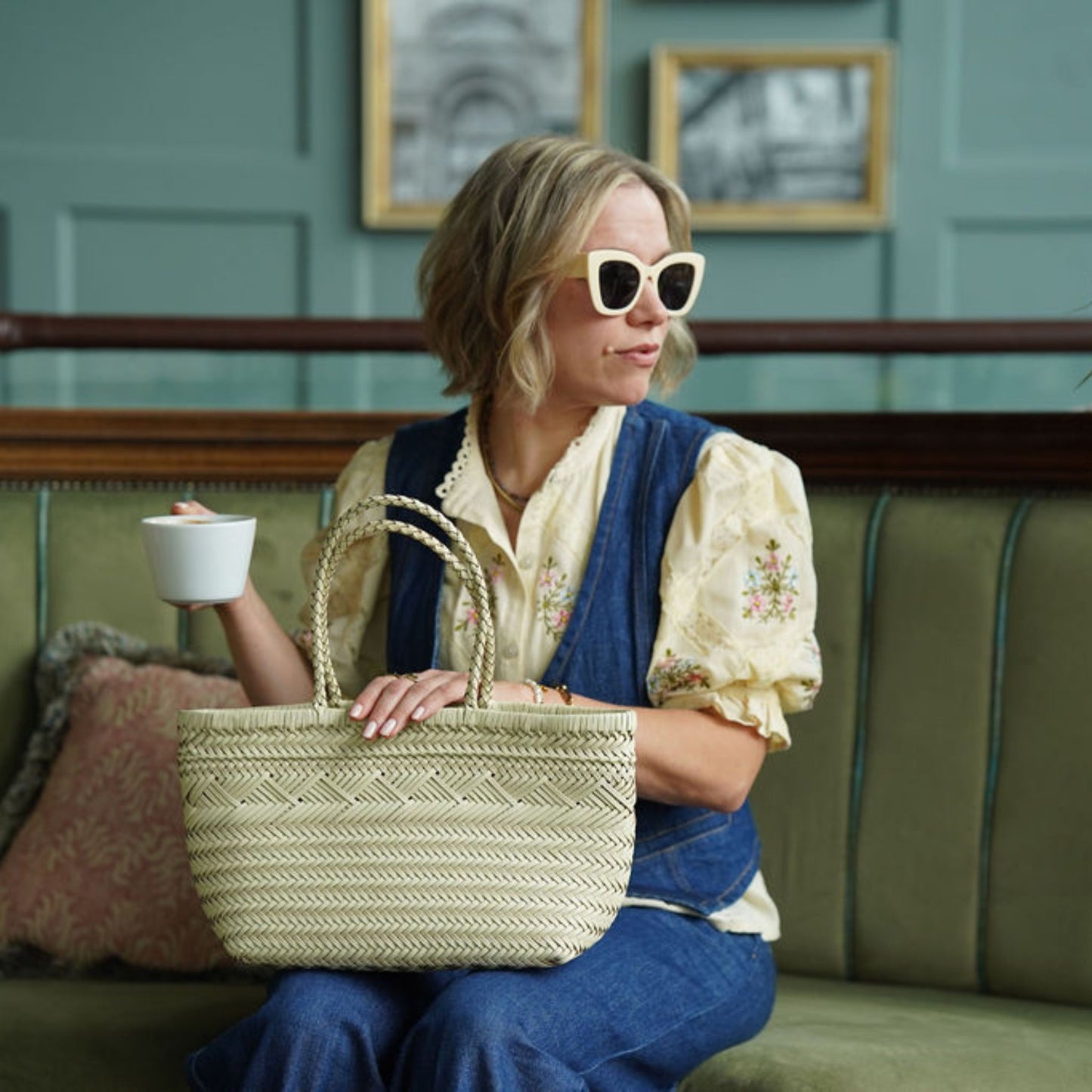 Woven Leather Basket Buttermilk