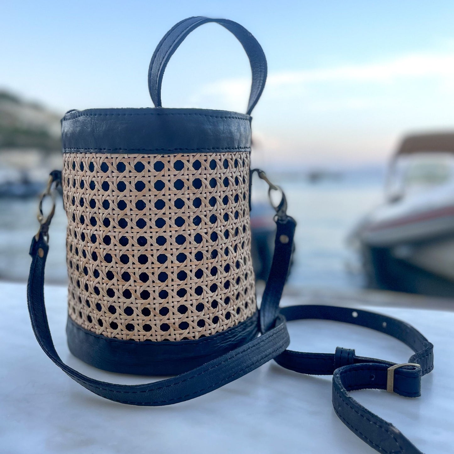 Rattan & Leather Bucket Bags