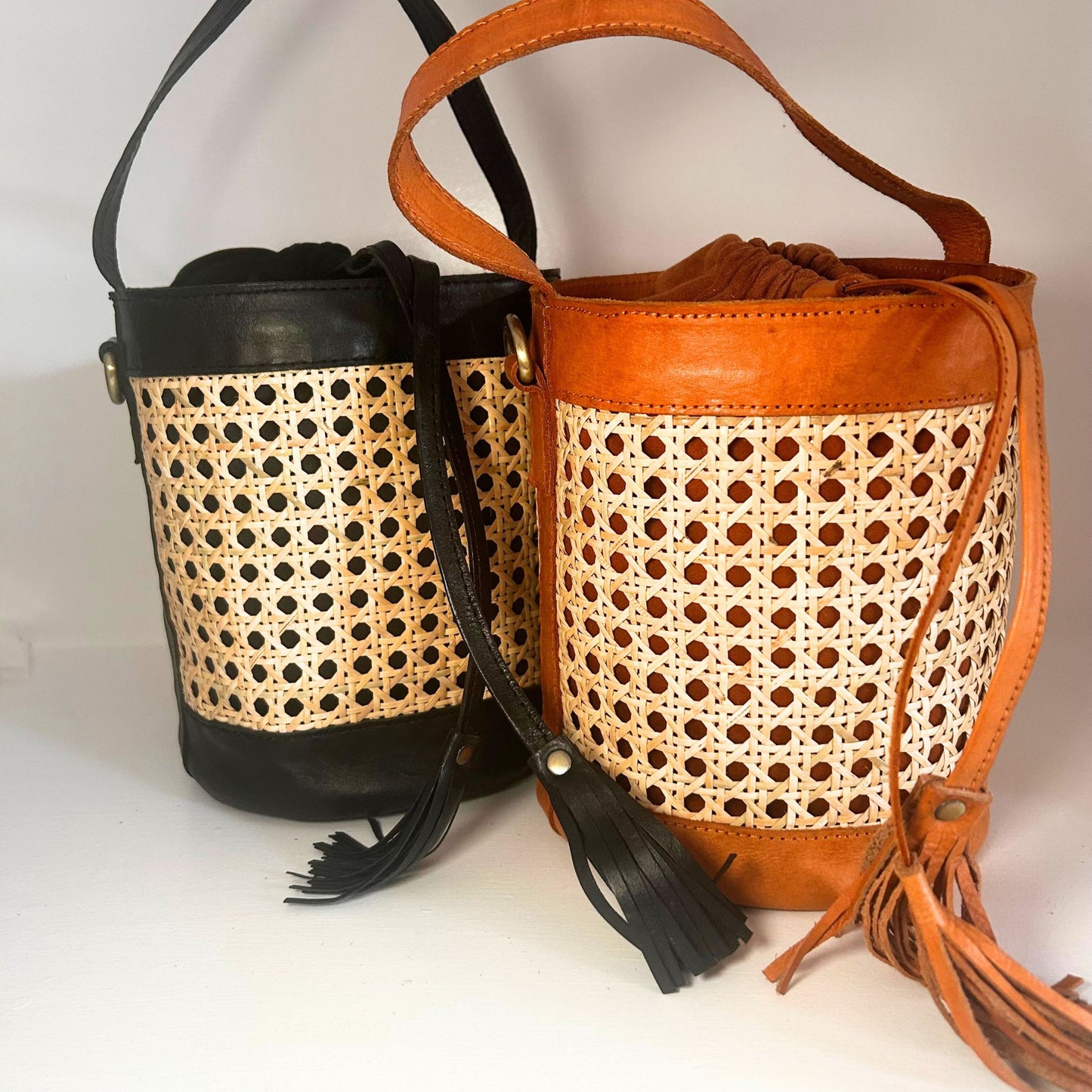 Rattan & Leather Bucket Bags