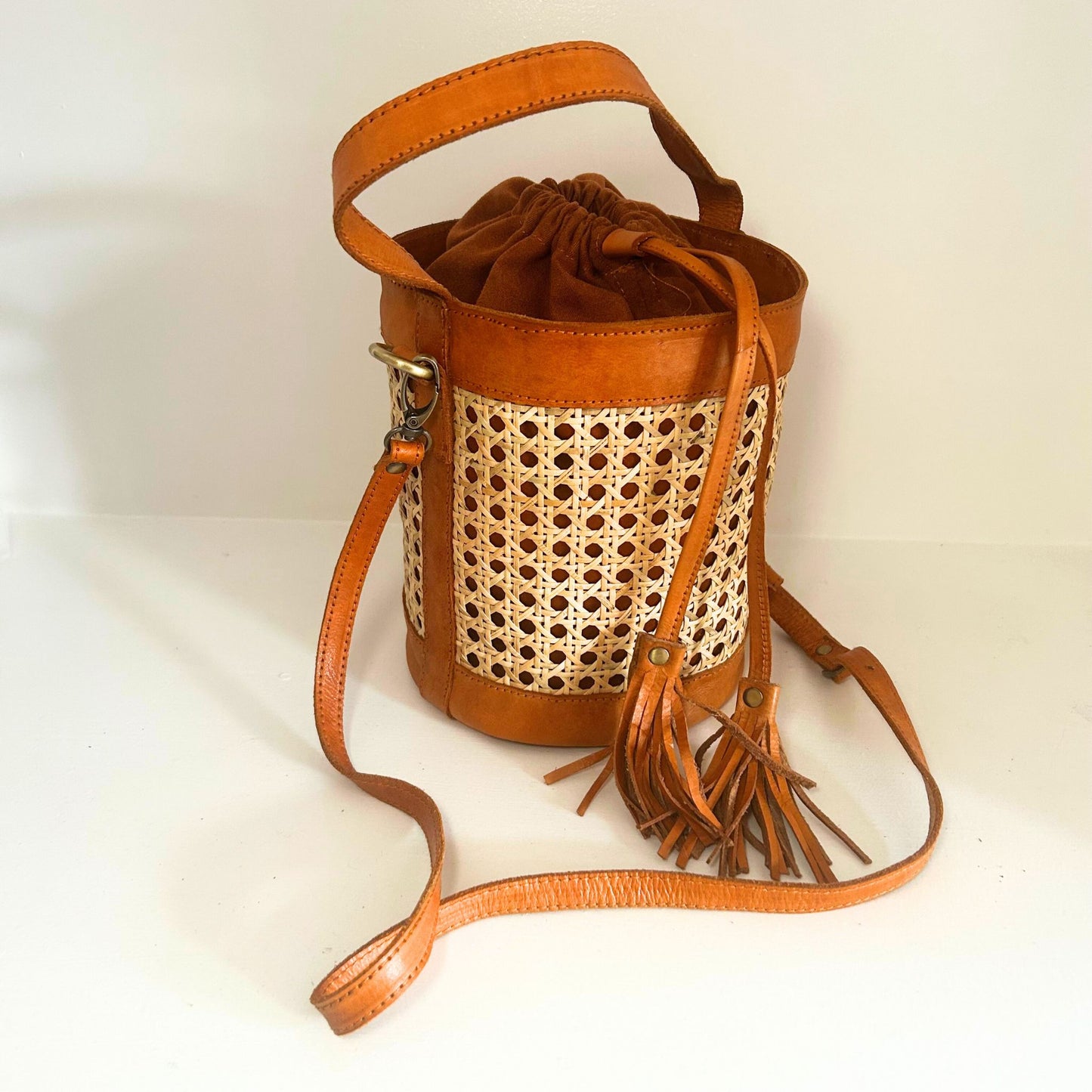 Rattan & Leather Bucket Bags