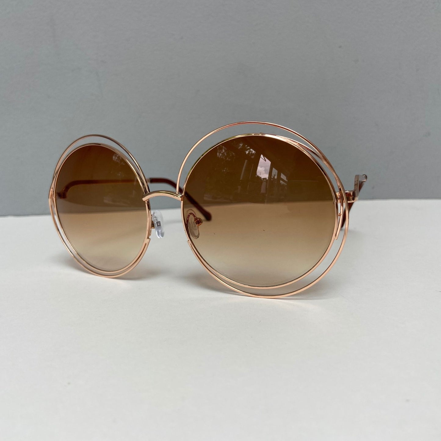 Round Gold Framed Oversized Sunglasses