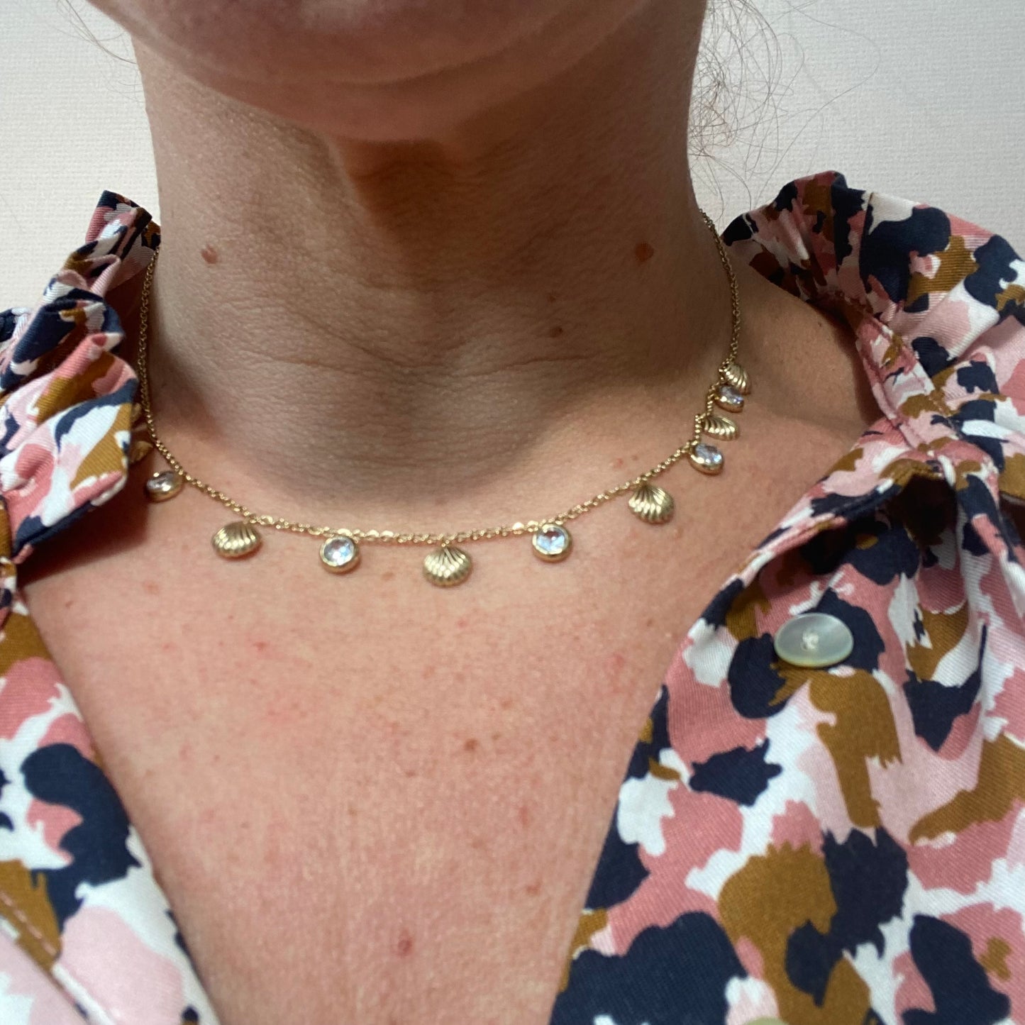 Gold Shell & Crystal Necklace