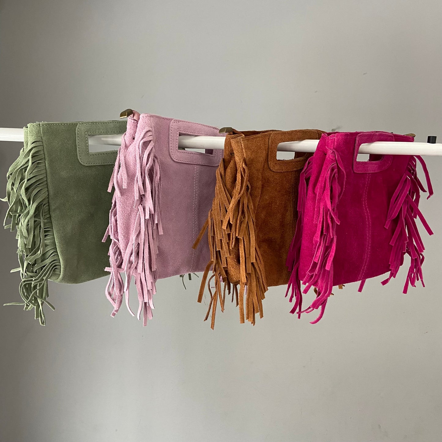 Scott-Samuel Suede Fringed Square Bag front view