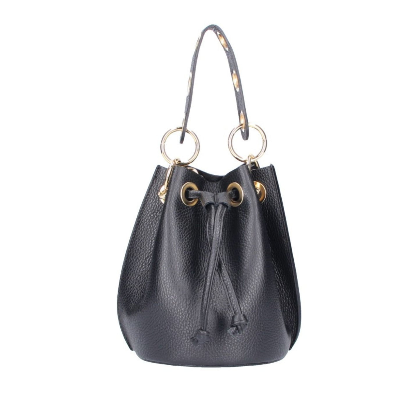 Black leather bucket bag