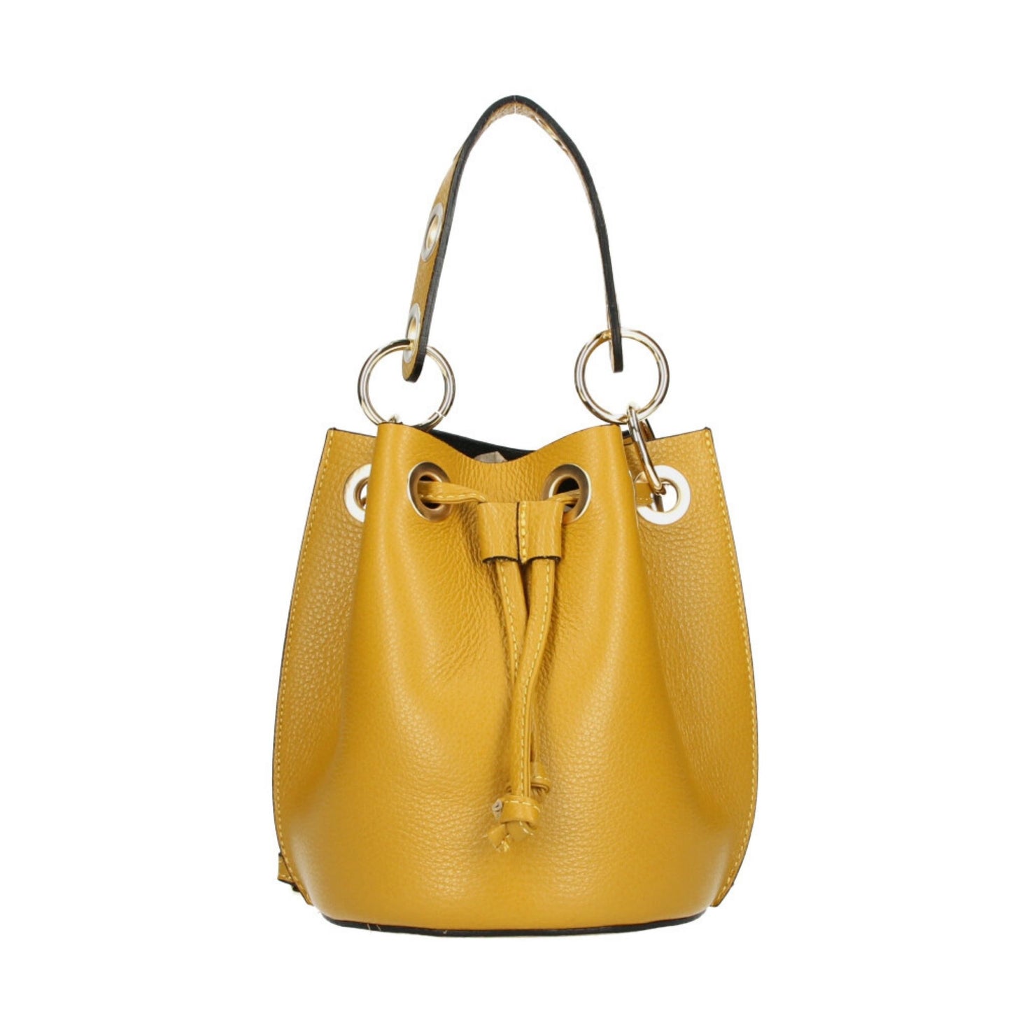 Mustard leather bucket bag