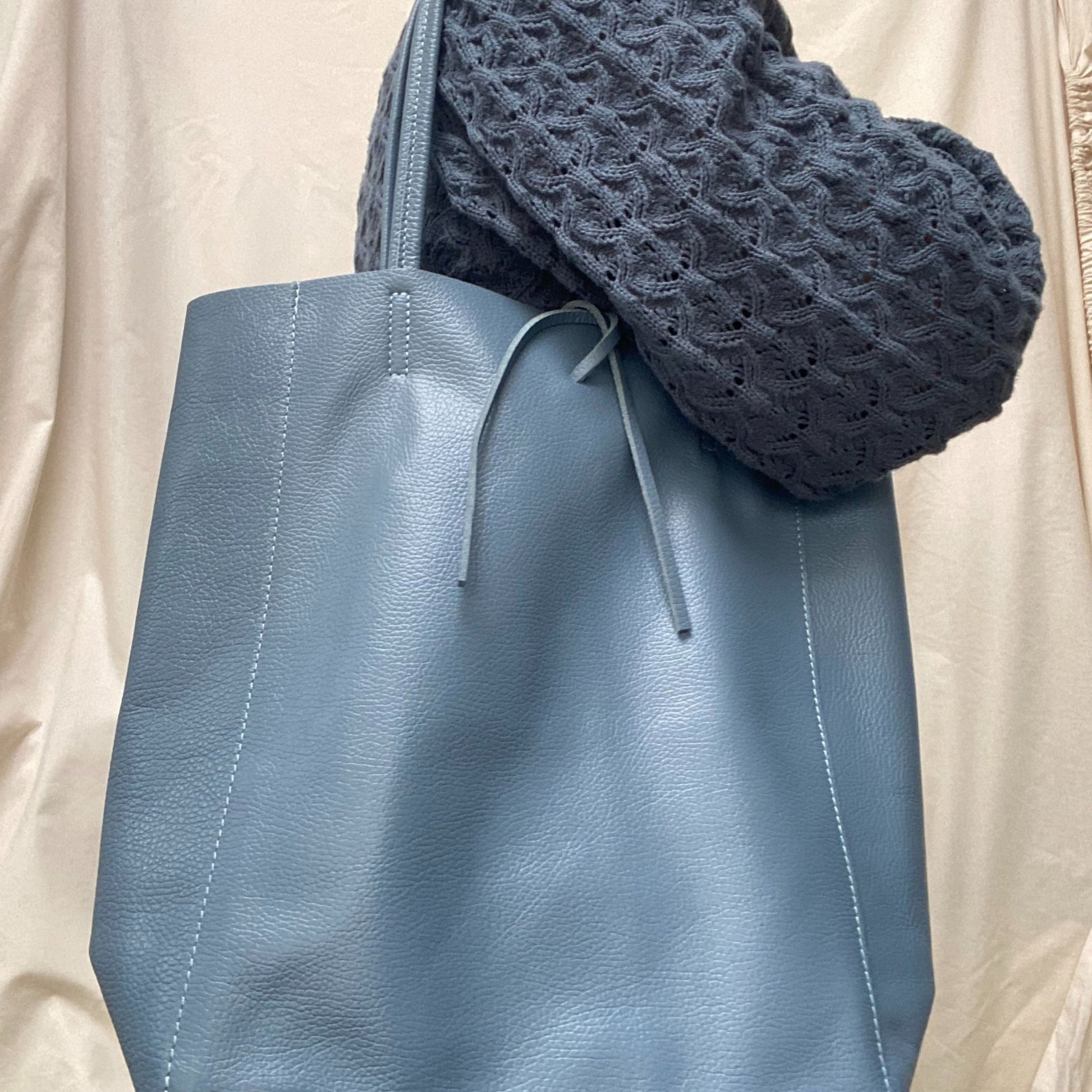 Blue leather shopper bag