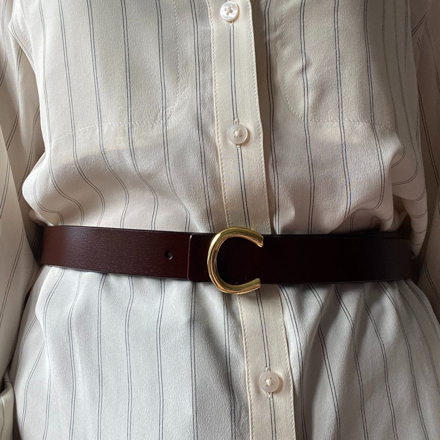 Brown Leather Belt with Horseshoe Buckle