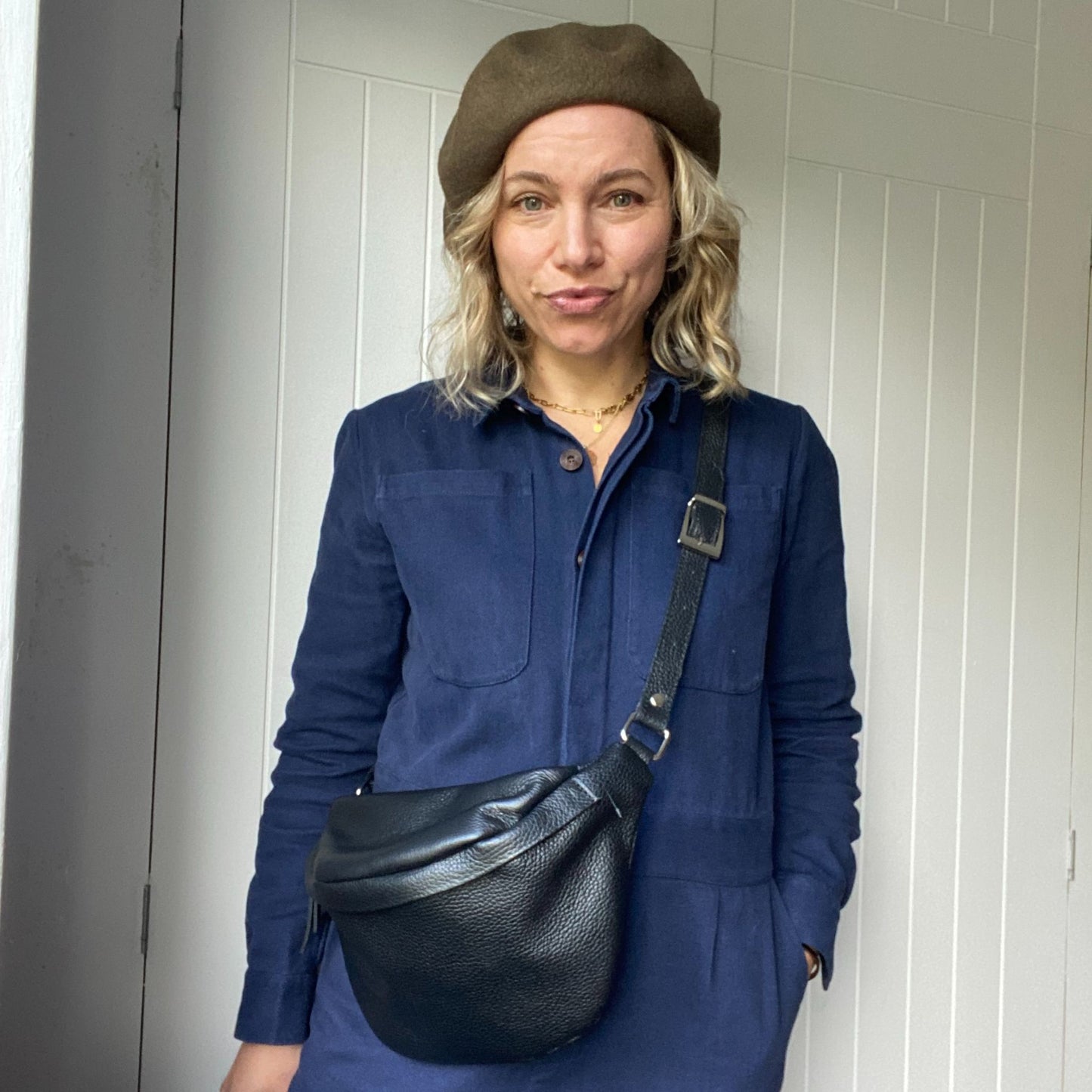 Black large leather bumbag