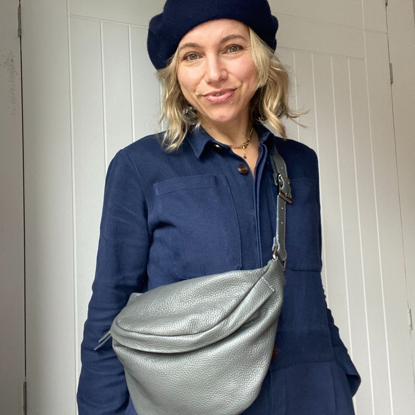 grey large leather bumbag
