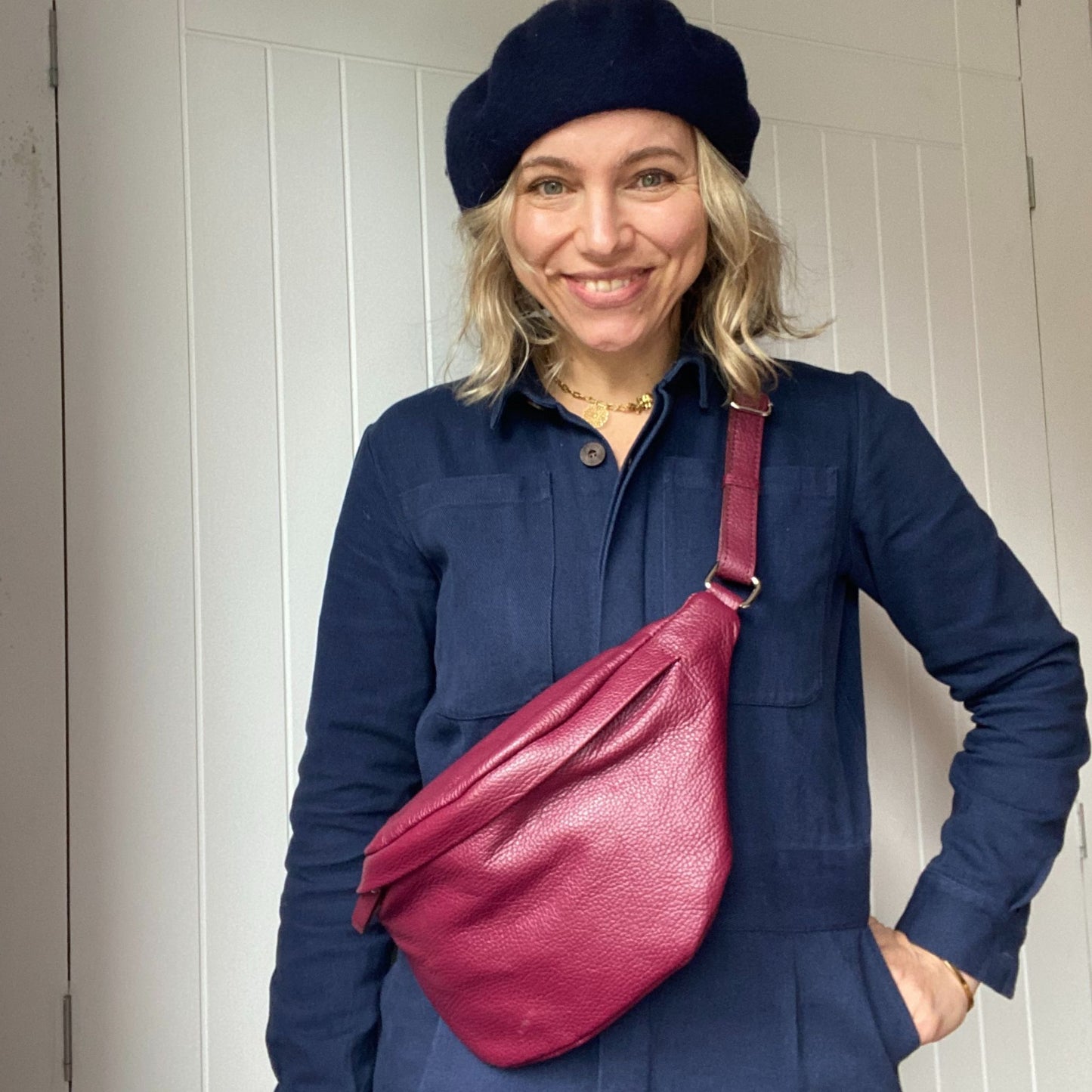 wine large leather bumbag