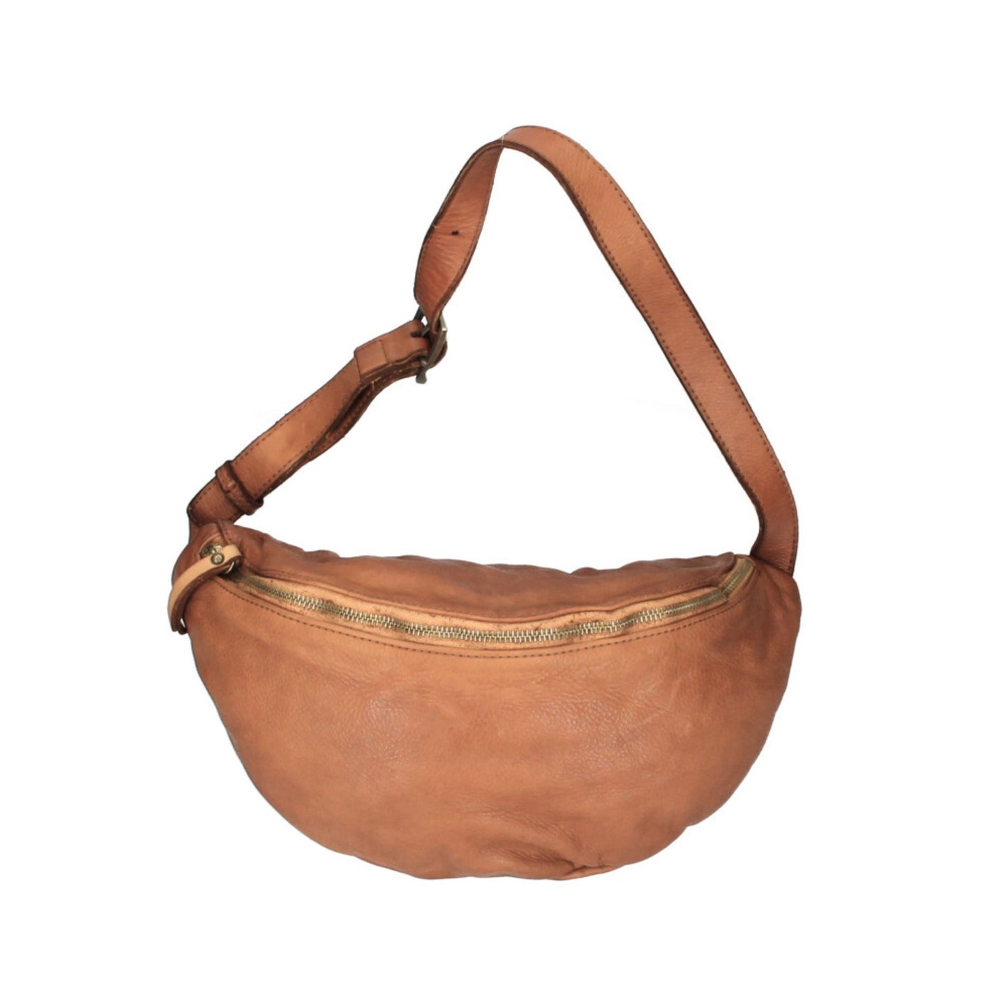 Large washed leather bumbag in cognac.