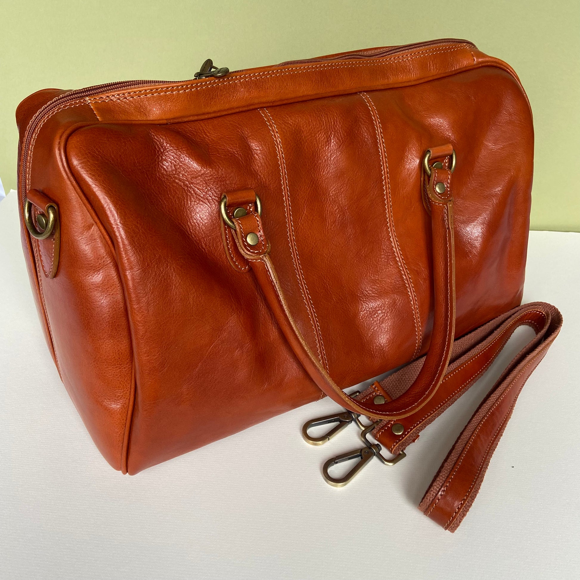 leather holdall with strap