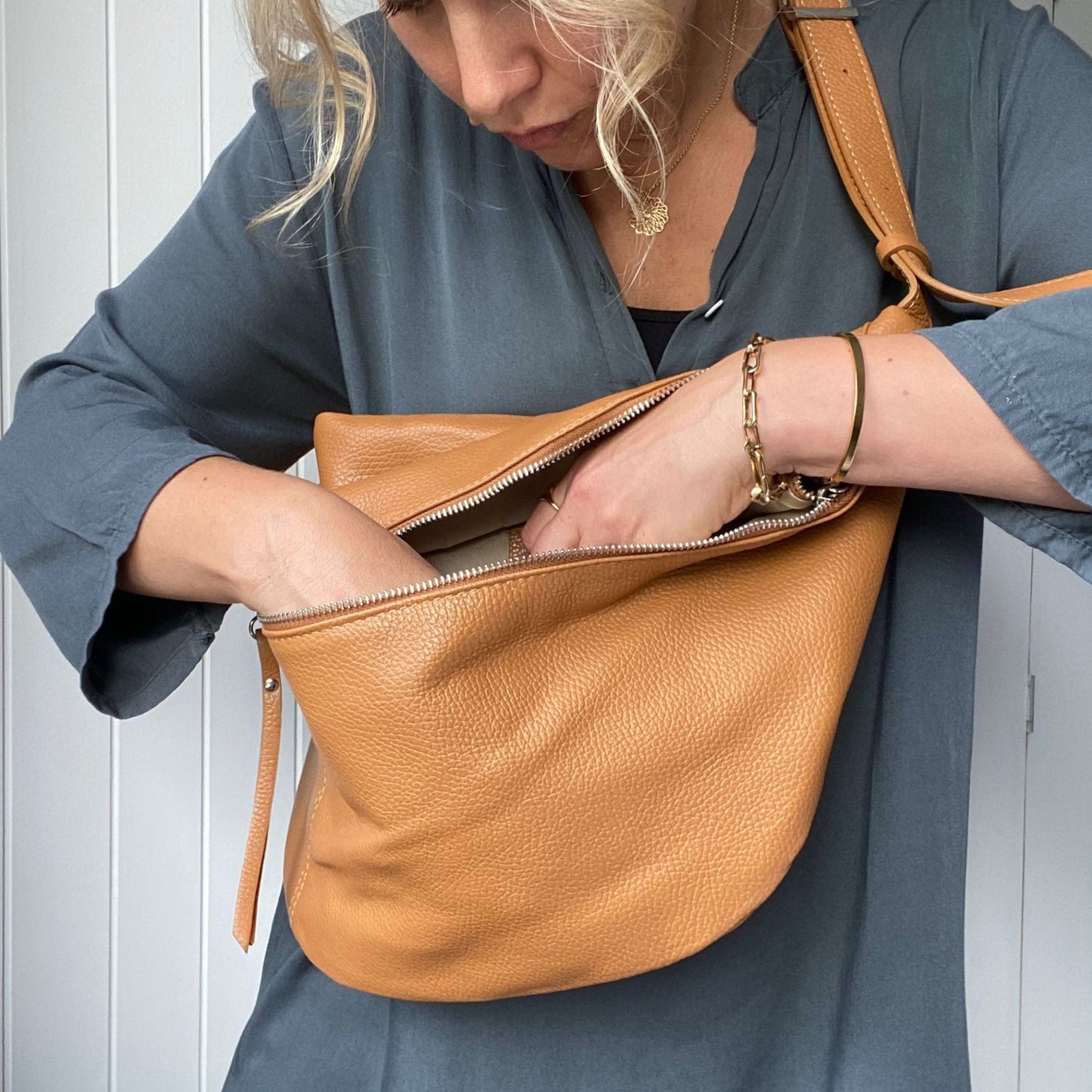 tan leather cross body bag