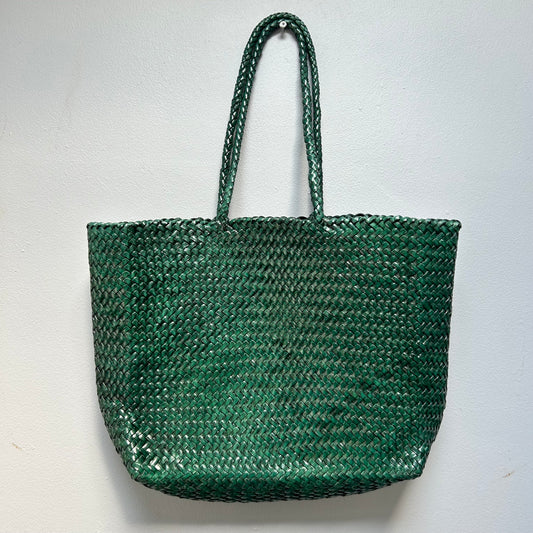 Green Woven Leather Tote Bag