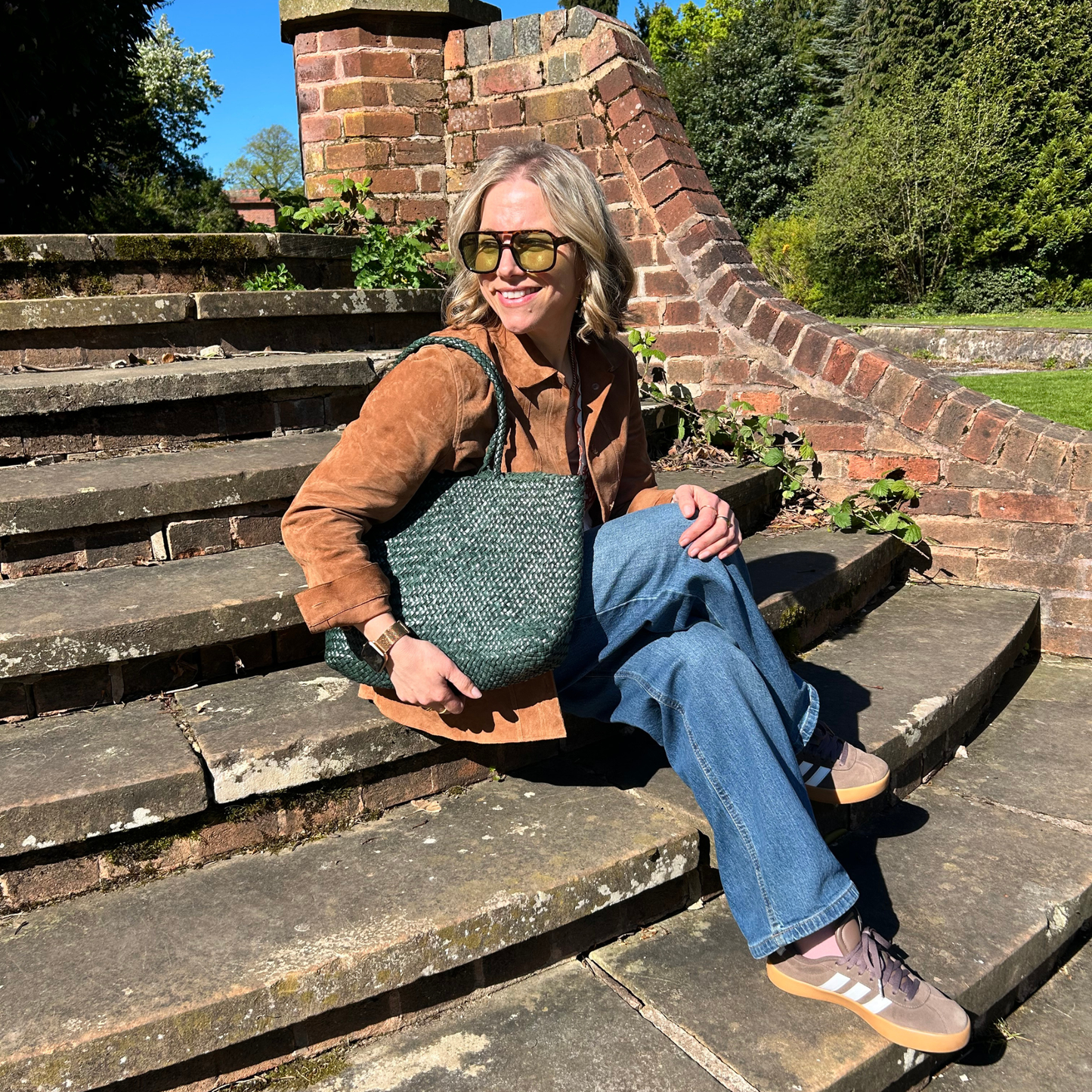 Green Woven Leather Tote Bag