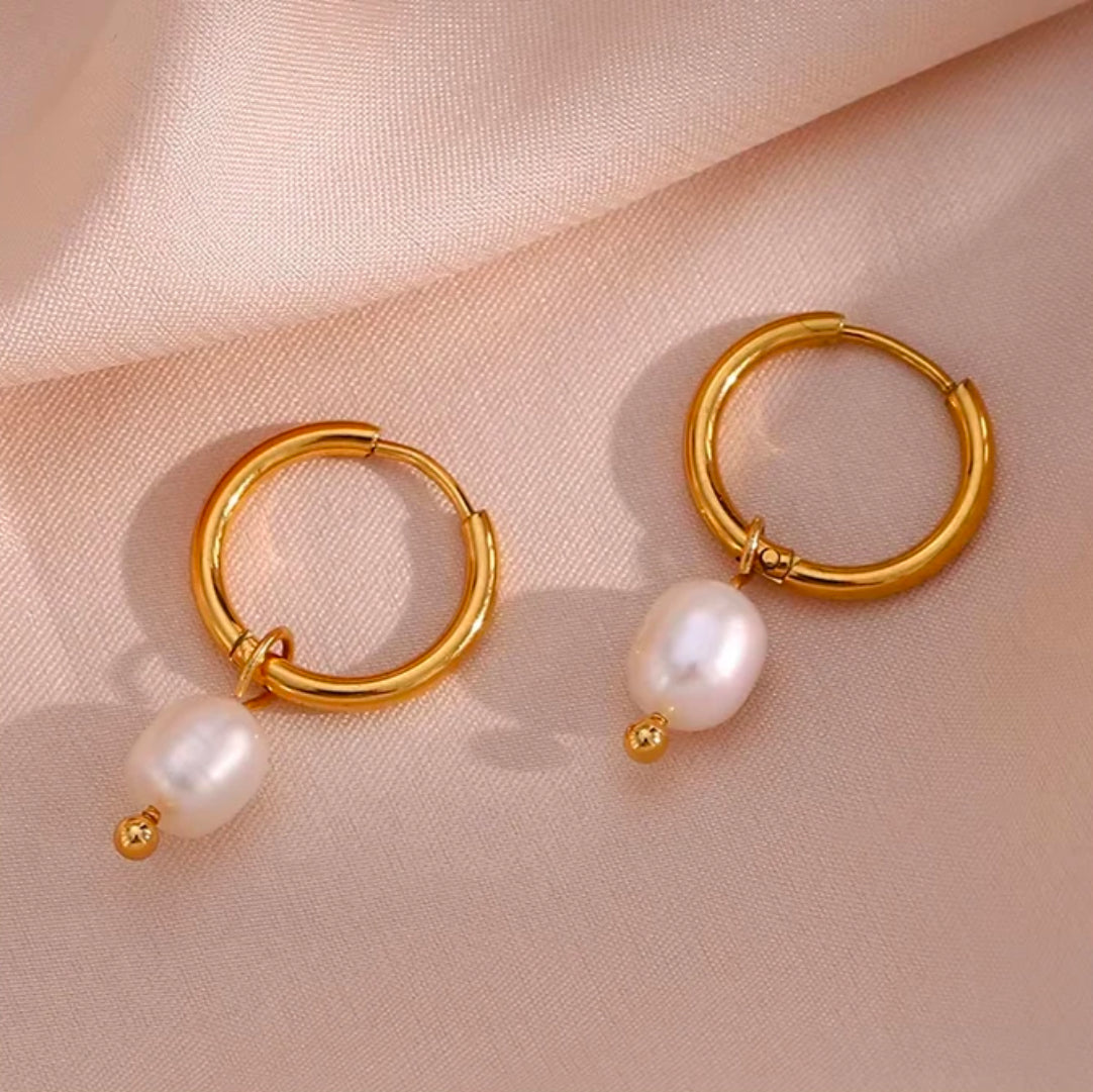 Gold Freshwater Pearl Drop Earrings