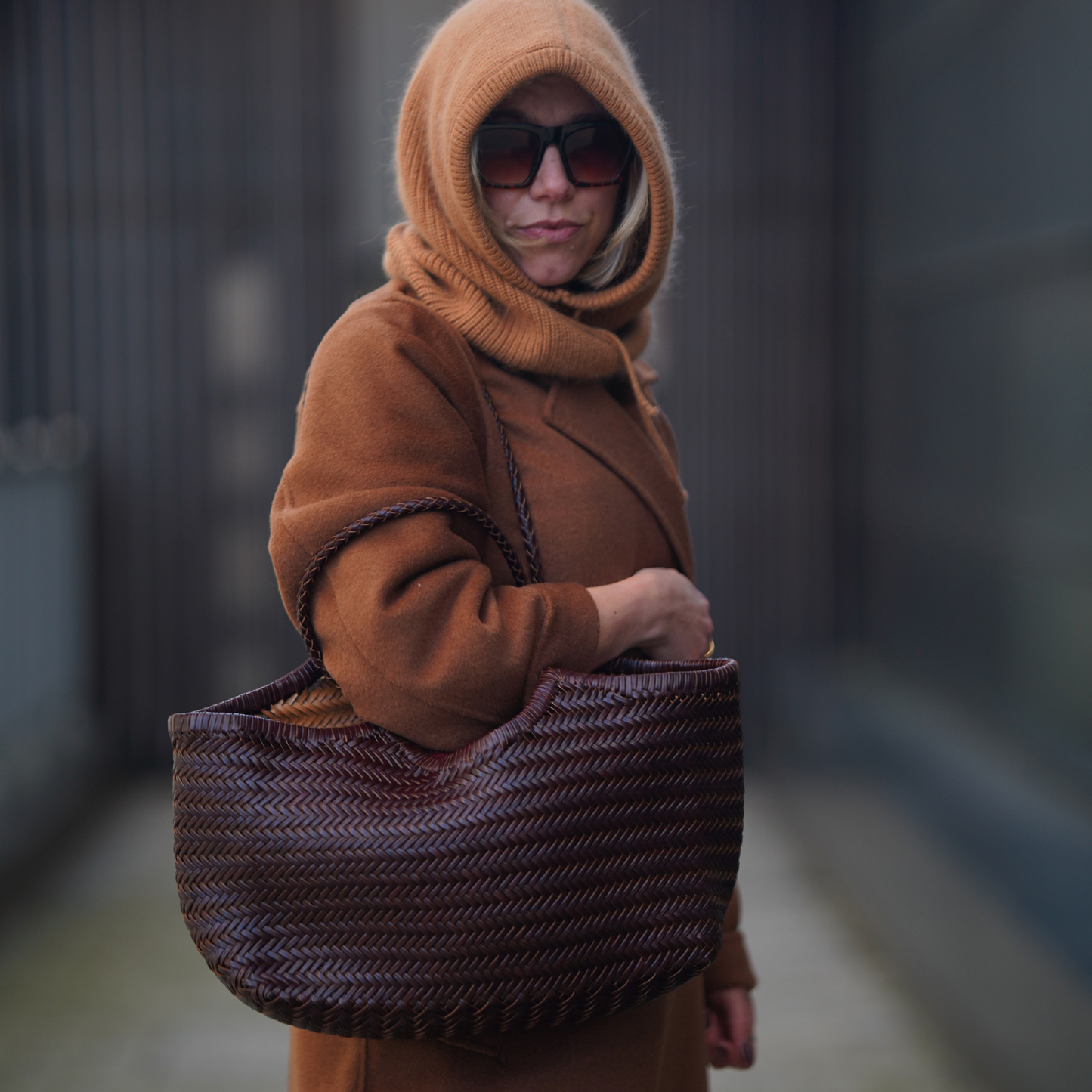 The Large Woven Leather Basket