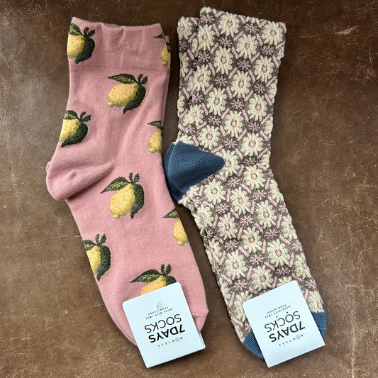 Lemon & Floral socks x2