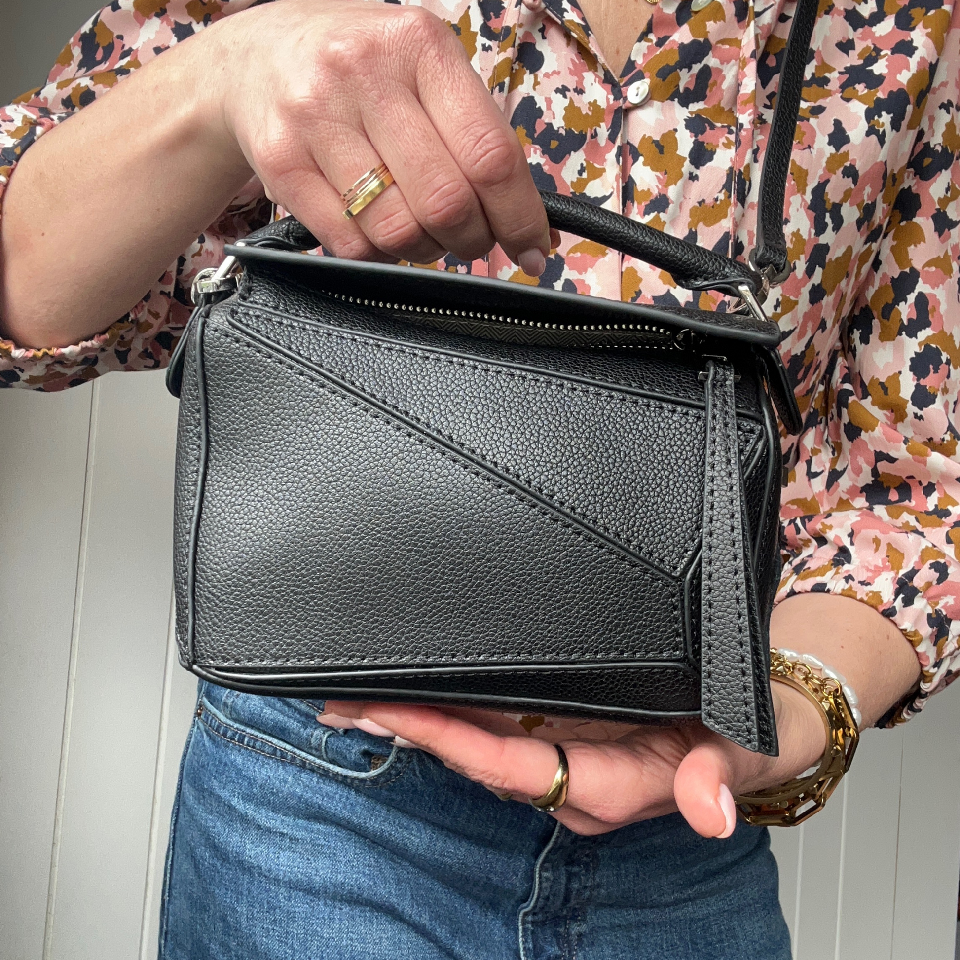 Leather Grab Handle Geometric Bags