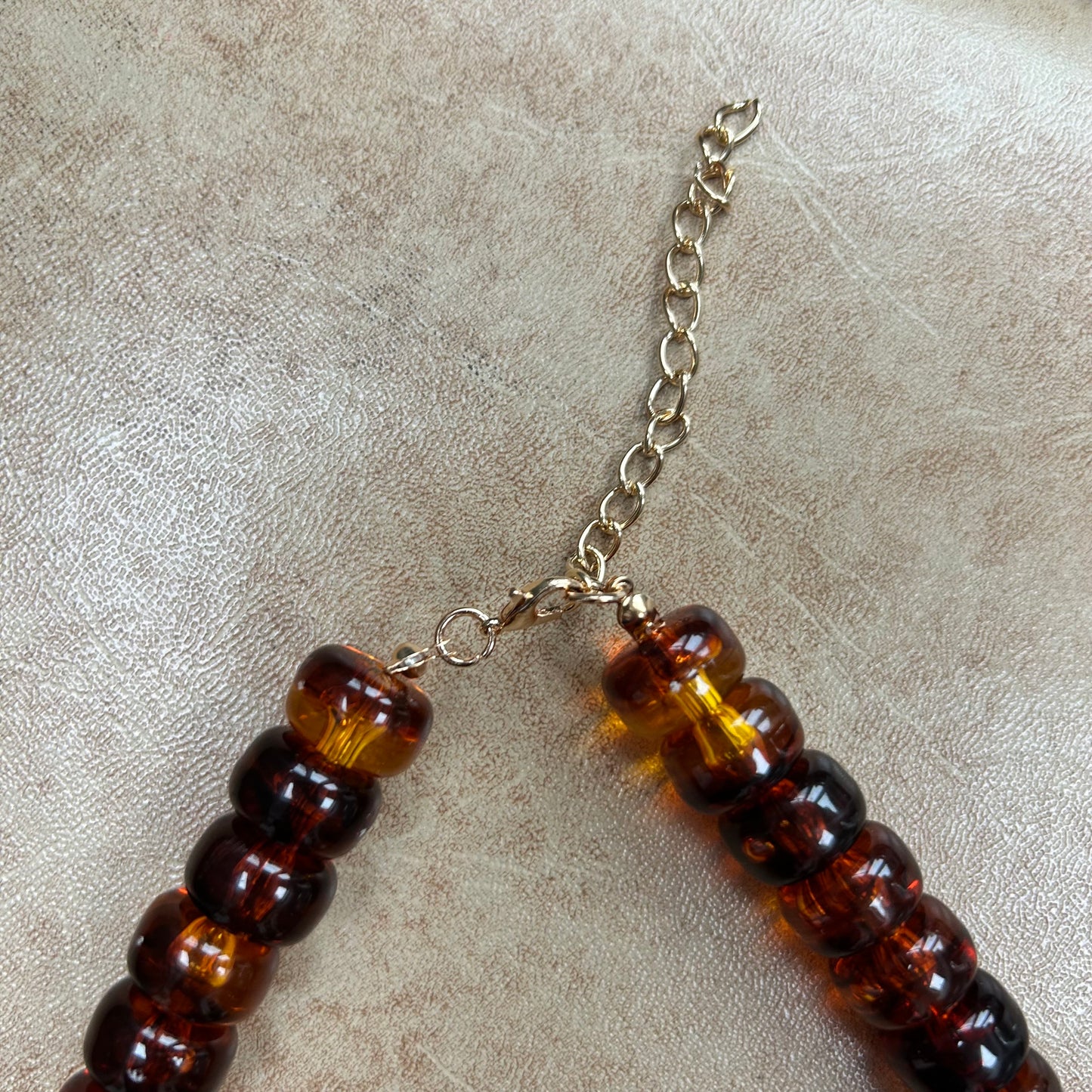 Amber Beaded Resin Heart Necklace