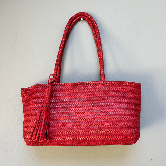 Red Woven Leather Basket