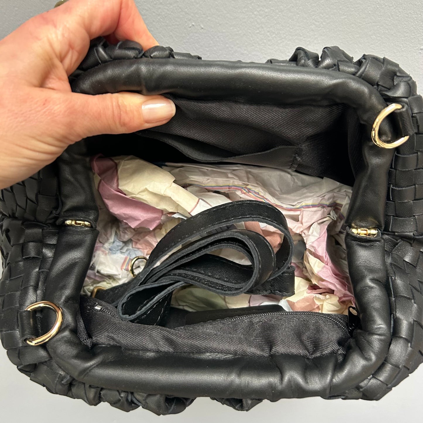 Large Woven Leather Shoulder Bag / Clutch