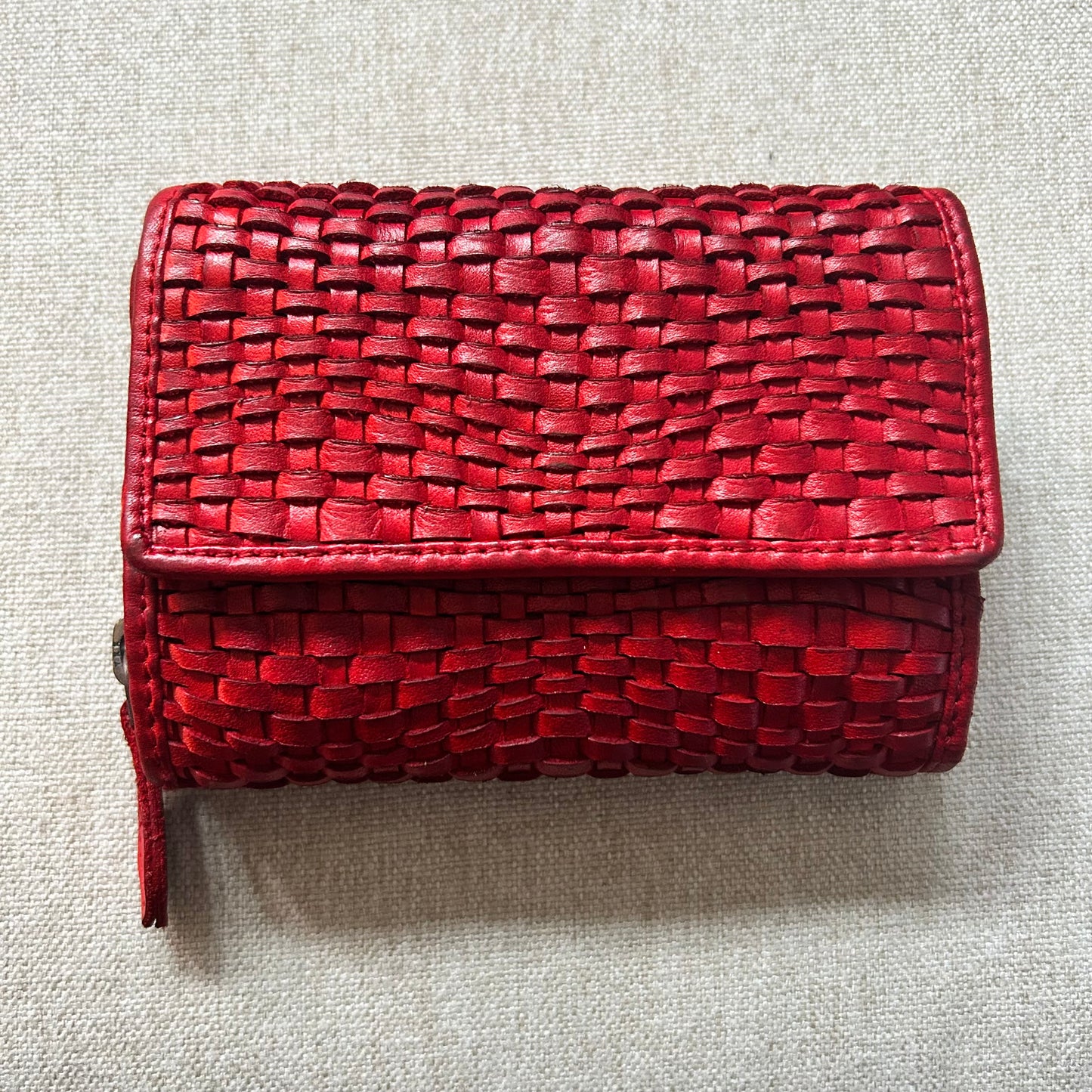 Red Small Woven Leather Purse