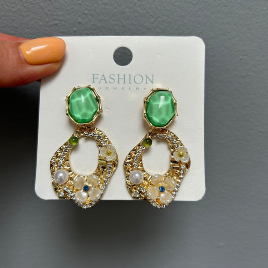 Jewelled Flower & Pearl Earrings