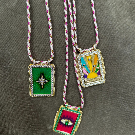 Jewelled Enamel Tag Necklaces