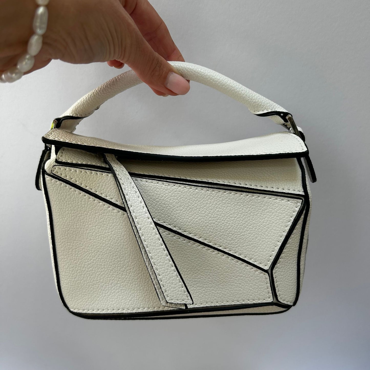 Leather Grab Handle Geometric Bags