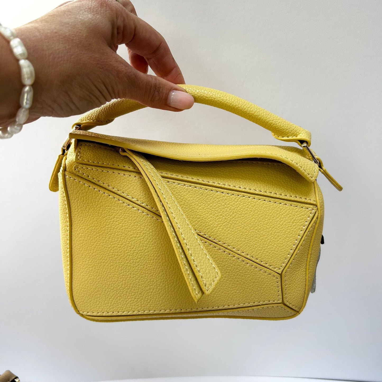 Leather Grab Handle Geometric Bags