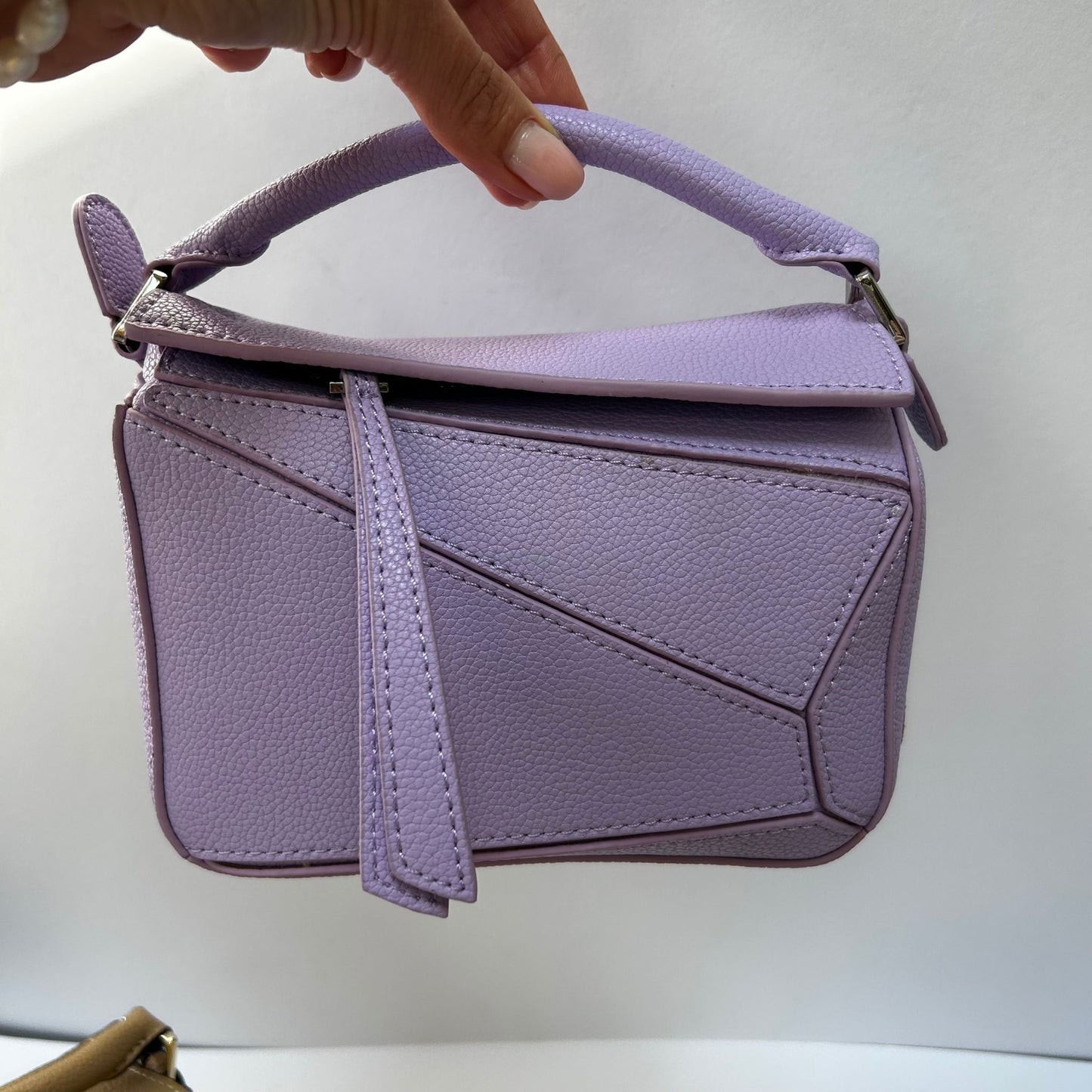 Leather Grab Handle Geometric Bags