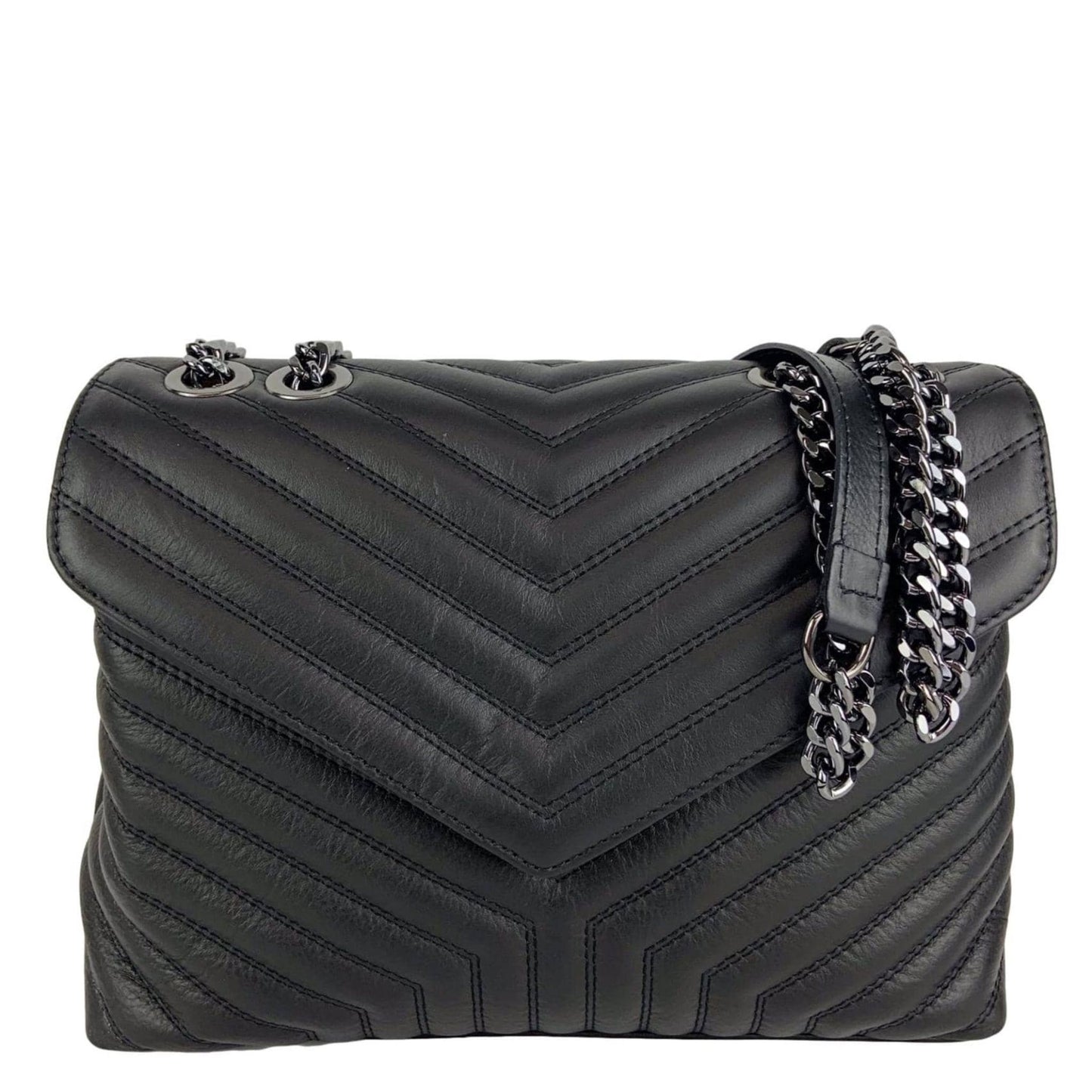 Black quilted leather handbag