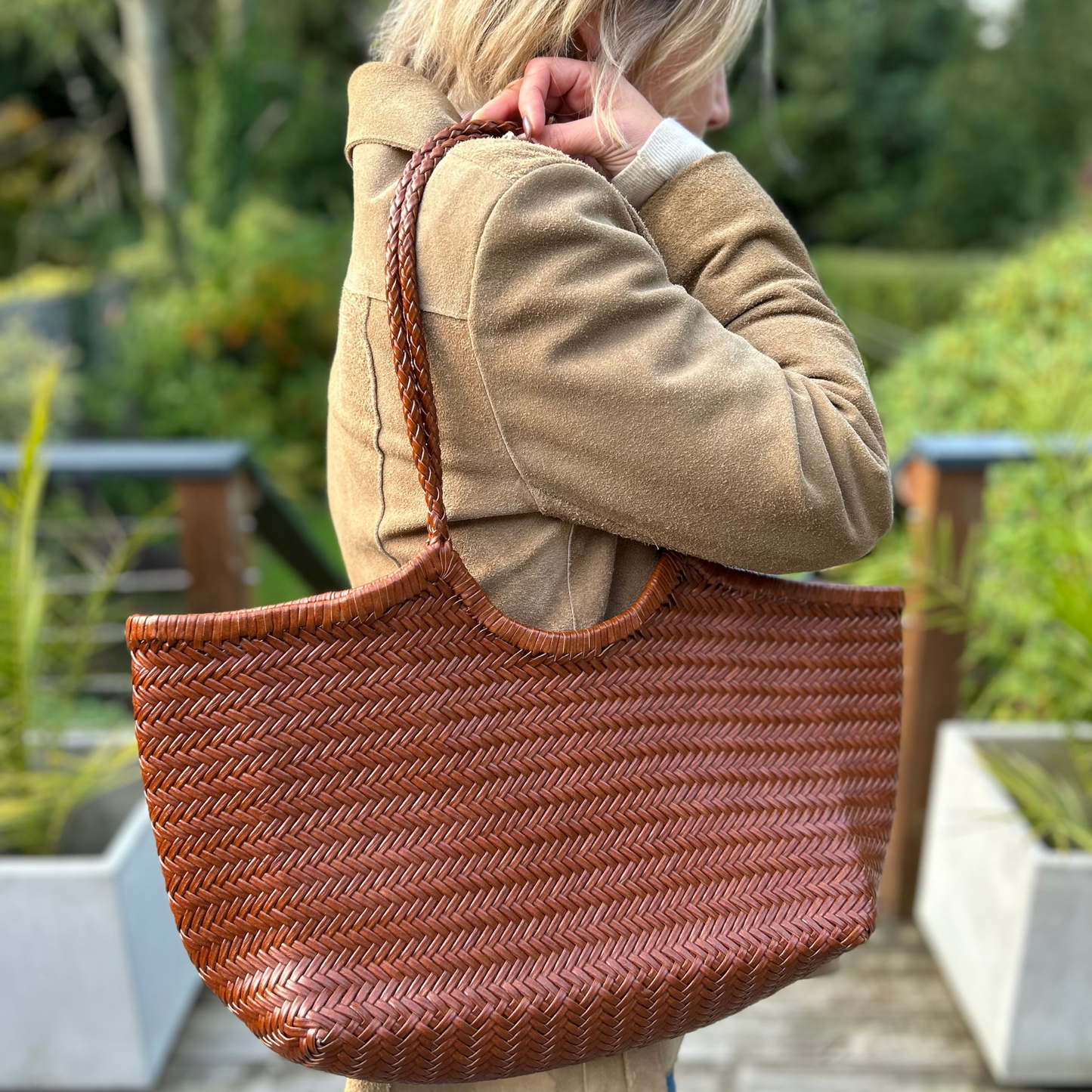 The Large Woven Leather Basket