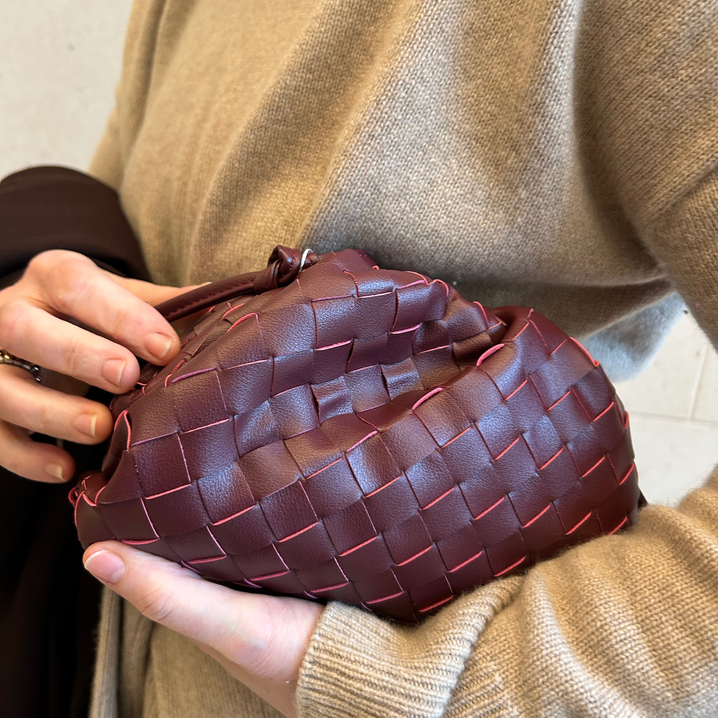 Burgundy Woven Shoulder Bag