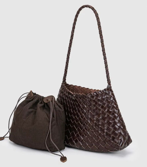 Woven leather shoulder bag