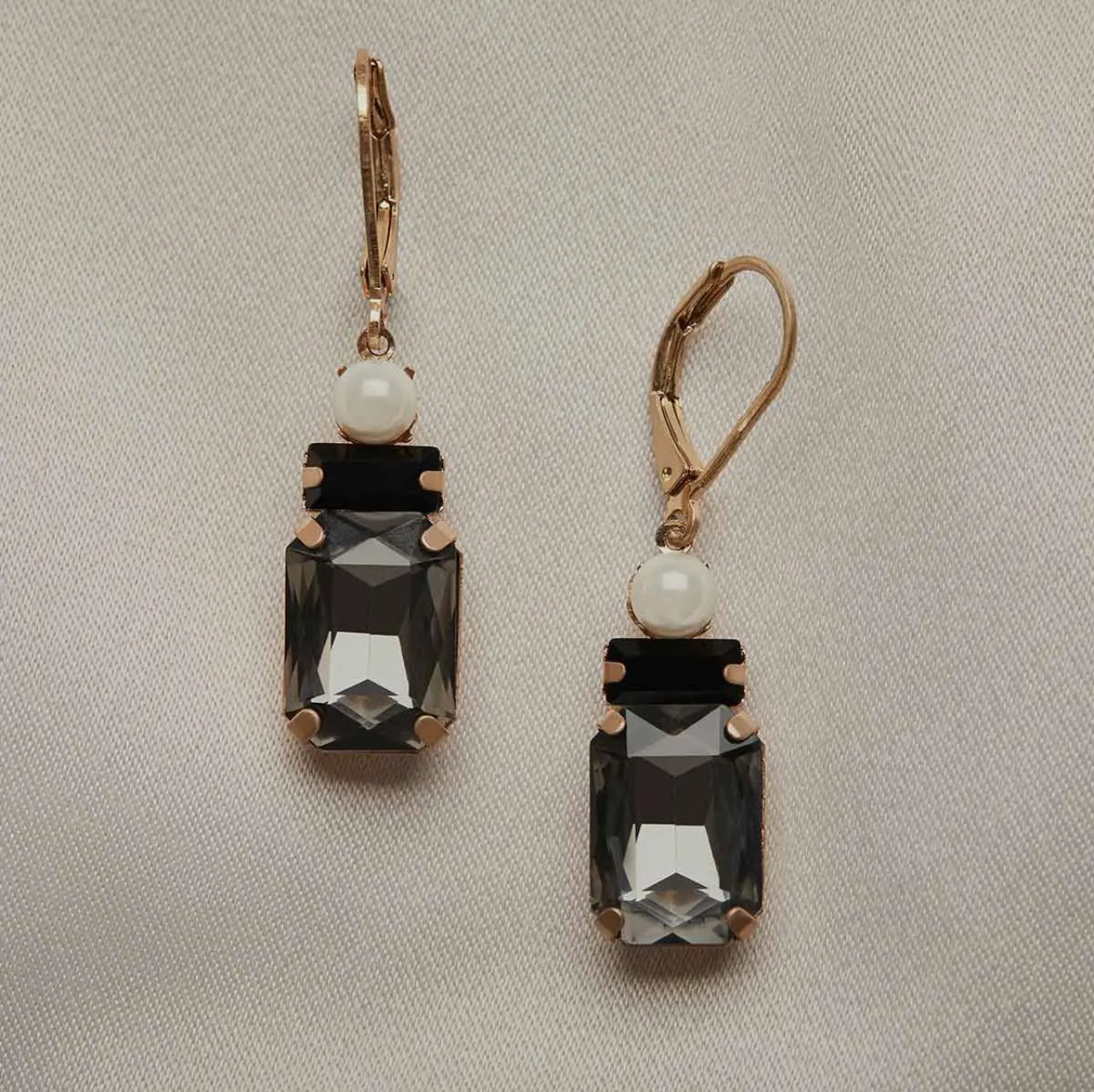 Pearl & Black Opal Art Deco Style Earrings