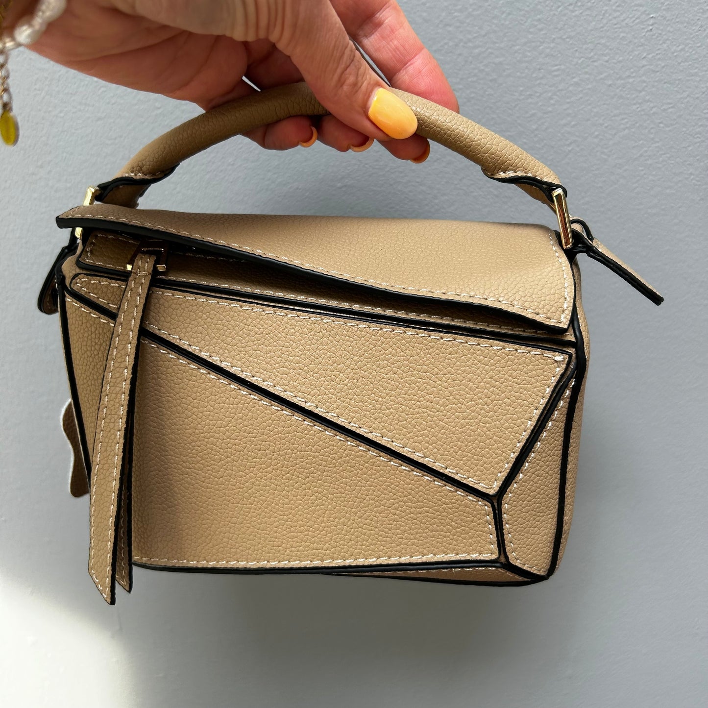 Leather Grab Handle Geometric Bags