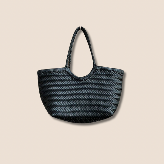 Leather Handle Basket Bag