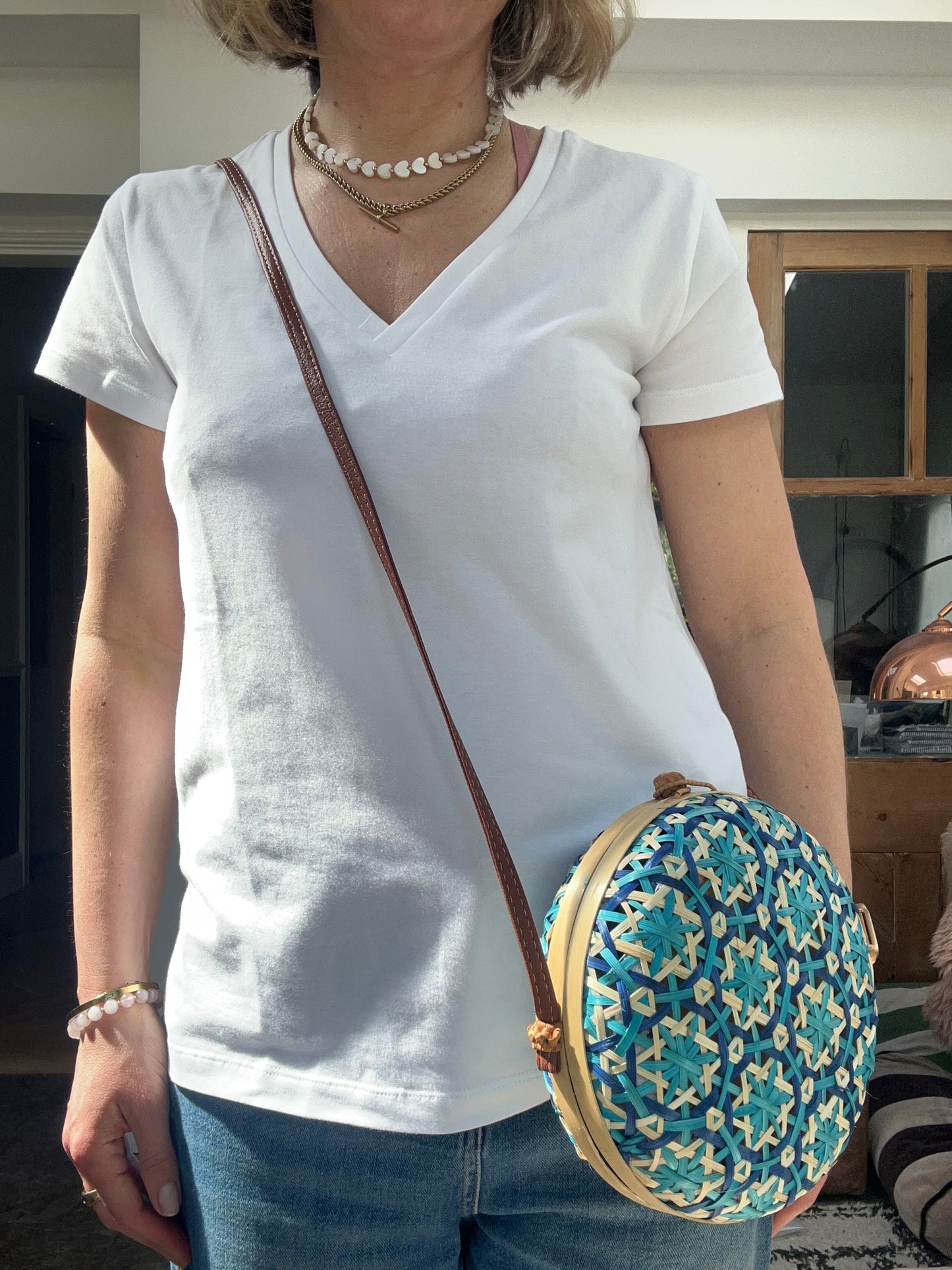 Blue bamboo cross body bag
