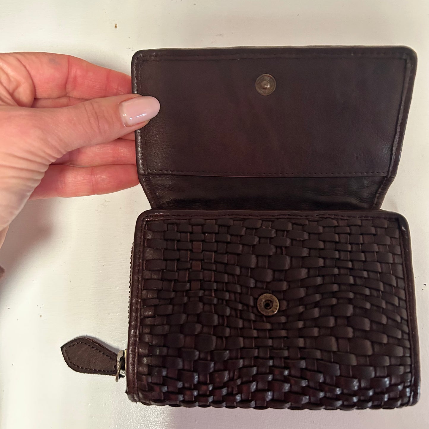 Red Small Woven Leather Purse