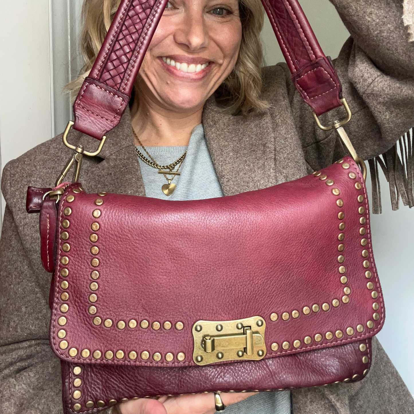 Studded Vintage Style Leather Bag