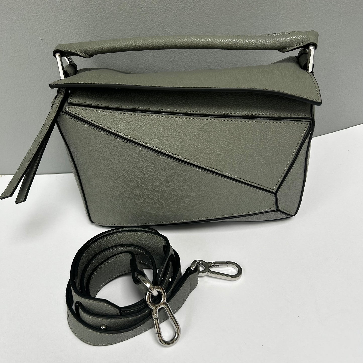 Leather Grab Handle Geometric Bags