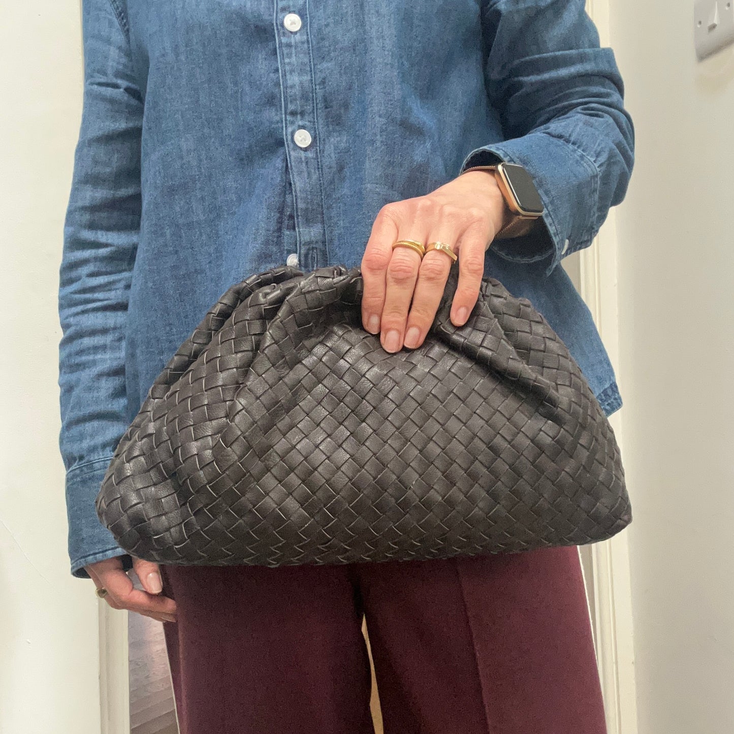 Large Woven Leather Shoulder Bag / Clutch