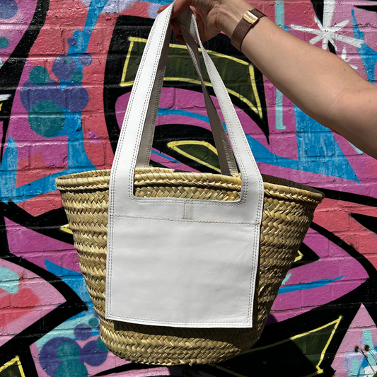 Large Straw and Leather Basket Bags
