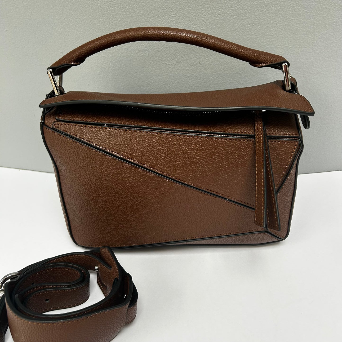Leather Grab Handle Geometric Bags