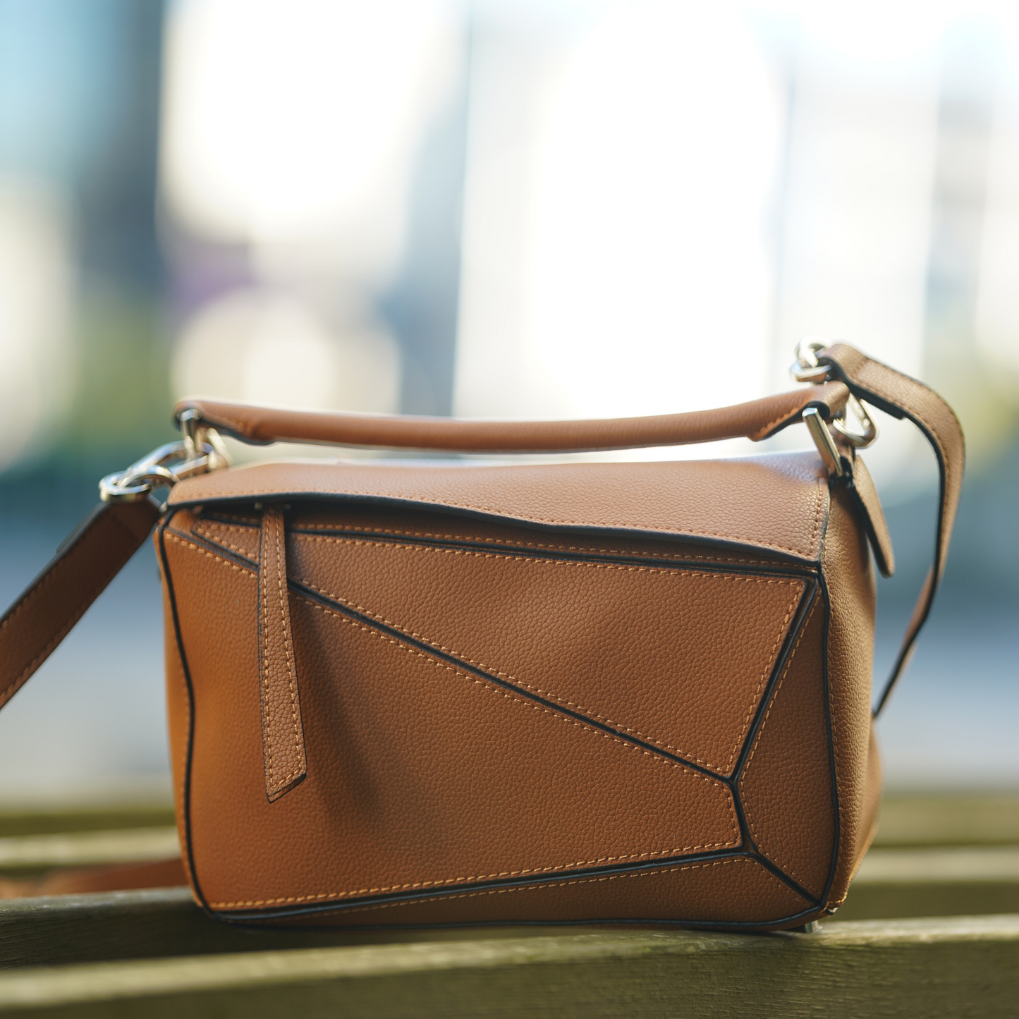 Leather Grab Handle Geometric Bags