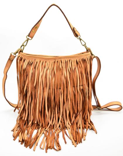 Fringed Washed Leather Bag ( Dark Brown & cognac)